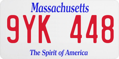 MA license plate 9YK448