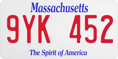 MA license plate 9YK452