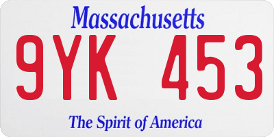 MA license plate 9YK453