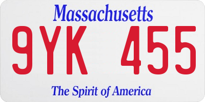 MA license plate 9YK455