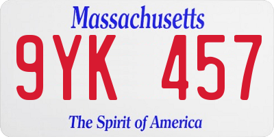 MA license plate 9YK457
