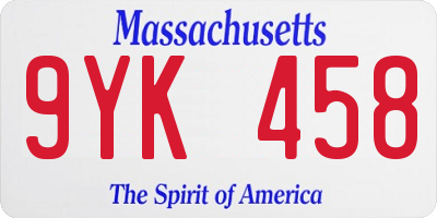 MA license plate 9YK458