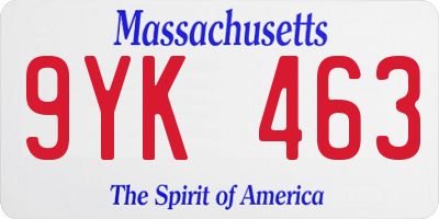 MA license plate 9YK463
