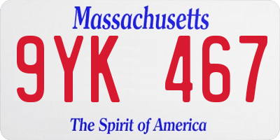 MA license plate 9YK467