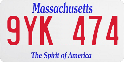 MA license plate 9YK474