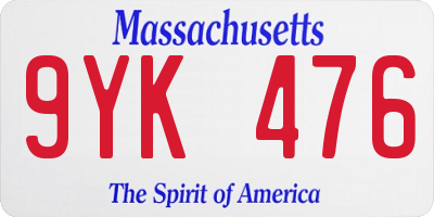 MA license plate 9YK476
