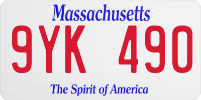 MA license plate 9YK490