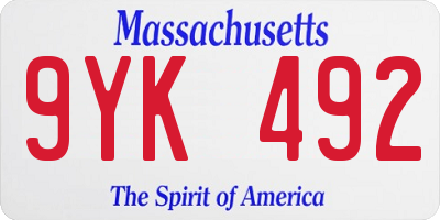 MA license plate 9YK492