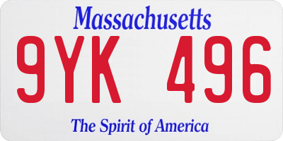 MA license plate 9YK496