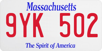 MA license plate 9YK502