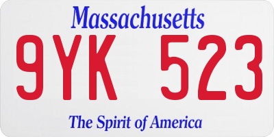 MA license plate 9YK523