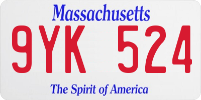 MA license plate 9YK524