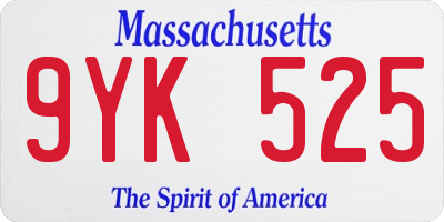 MA license plate 9YK525