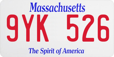 MA license plate 9YK526