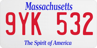 MA license plate 9YK532