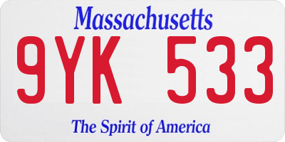 MA license plate 9YK533