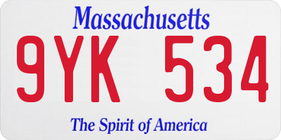 MA license plate 9YK534