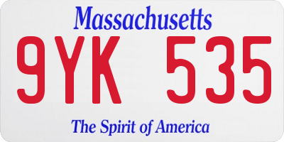 MA license plate 9YK535