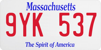 MA license plate 9YK537