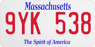 MA license plate 9YK538