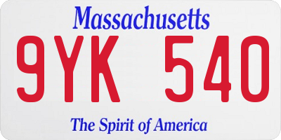 MA license plate 9YK540