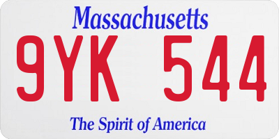 MA license plate 9YK544