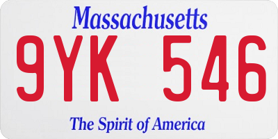 MA license plate 9YK546