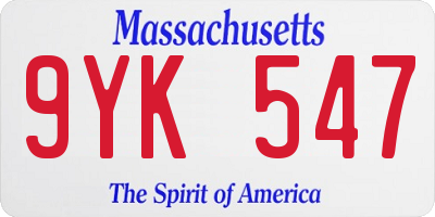 MA license plate 9YK547