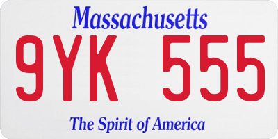 MA license plate 9YK555