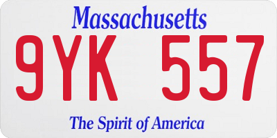 MA license plate 9YK557