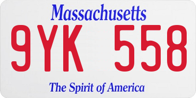 MA license plate 9YK558
