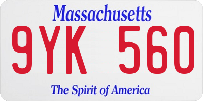 MA license plate 9YK560