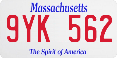 MA license plate 9YK562