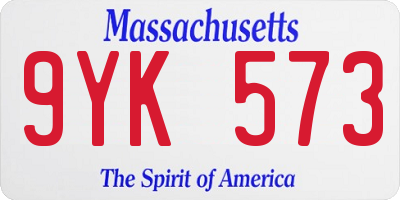 MA license plate 9YK573