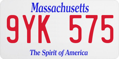 MA license plate 9YK575