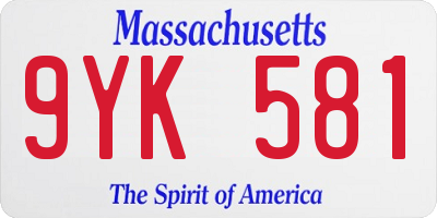 MA license plate 9YK581