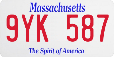 MA license plate 9YK587