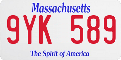 MA license plate 9YK589