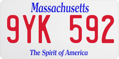 MA license plate 9YK592