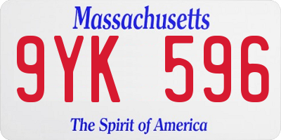 MA license plate 9YK596