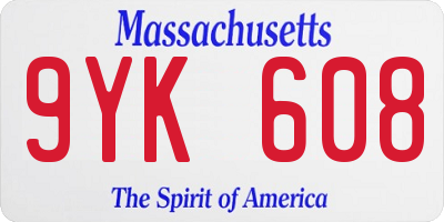 MA license plate 9YK608
