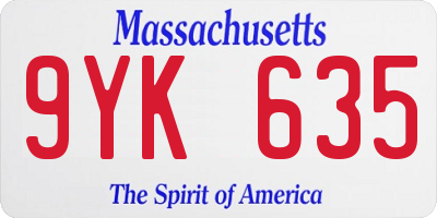 MA license plate 9YK635