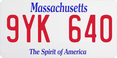 MA license plate 9YK640