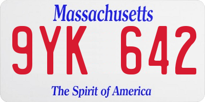 MA license plate 9YK642
