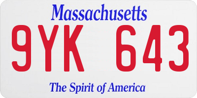 MA license plate 9YK643
