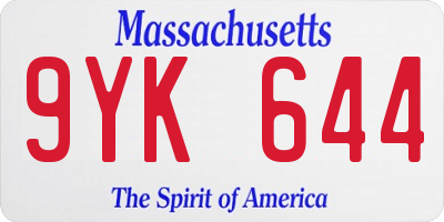 MA license plate 9YK644