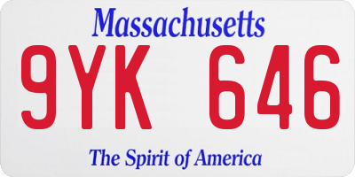 MA license plate 9YK646