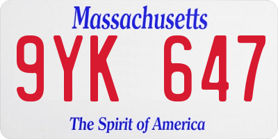 MA license plate 9YK647
