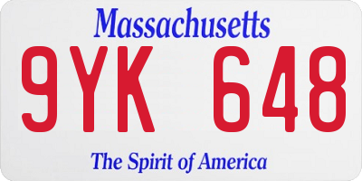 MA license plate 9YK648
