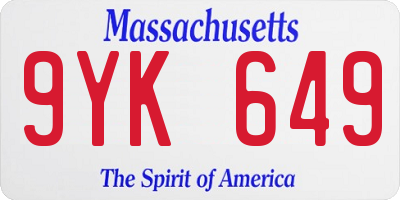MA license plate 9YK649